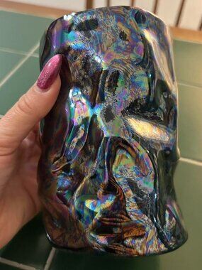 Iridescent art-made ceramic vase, vessel, tumbler, planter, pencil holder